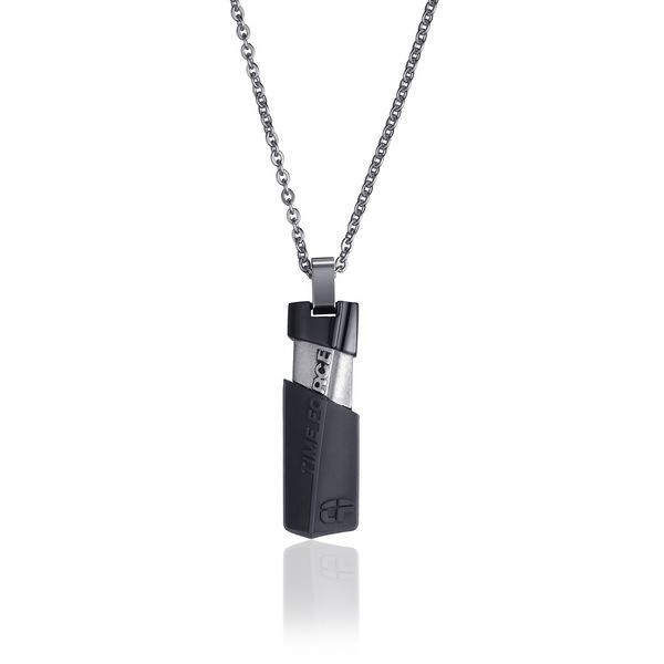 Collier acier homme 56 cm - Bijou argenté et noir chaîne avec pendentif