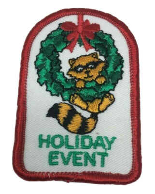 PATCH GSA Girl Scouts Holiday Event Raccoon Wreath Bowtie Green Red White