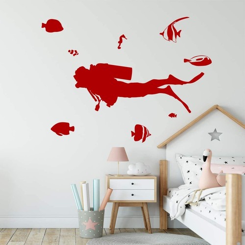 Scuba Diver Wall Decal Ocean Theme Decor VWAQ - V1 - 第 3/25 張圖片