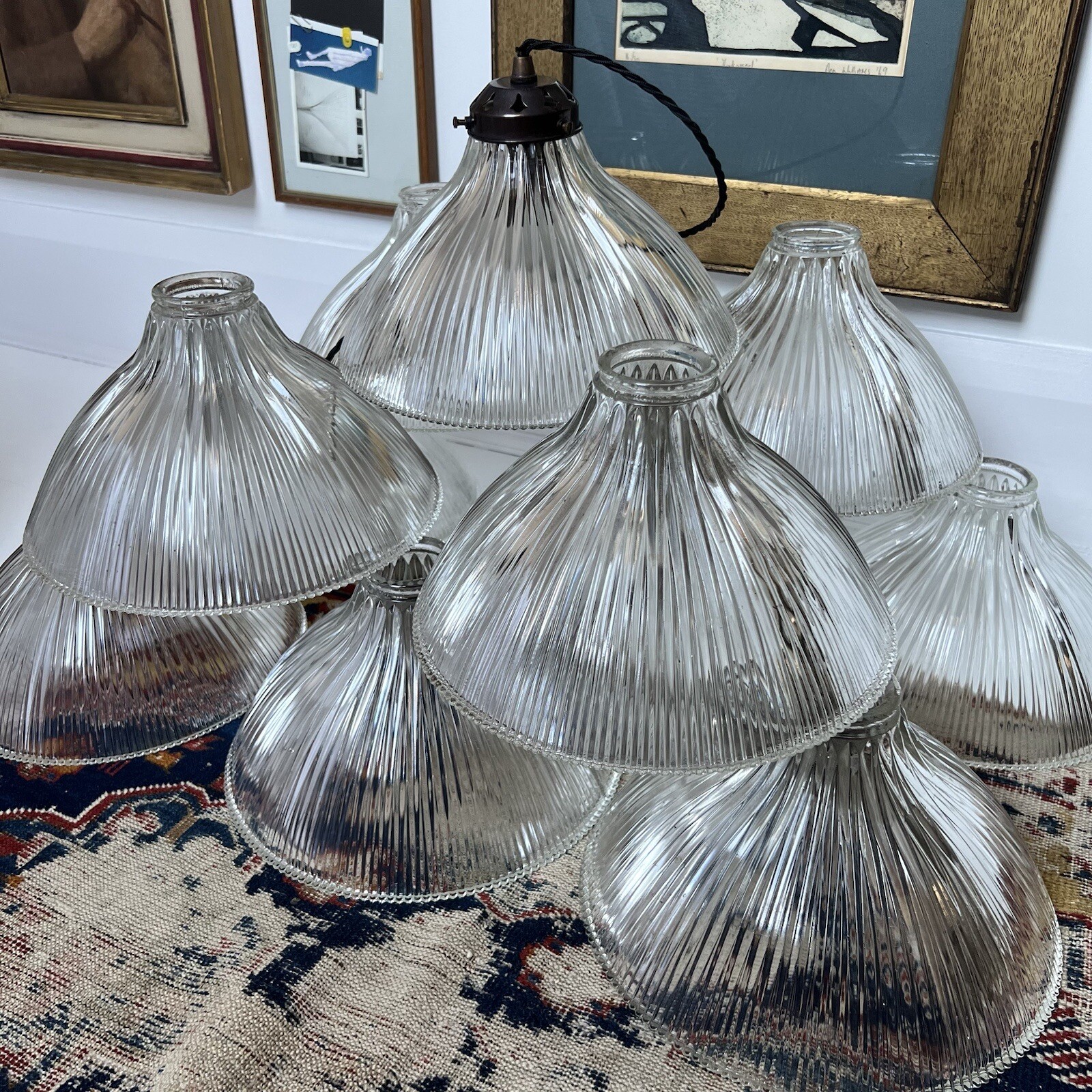 Antique Vintage Holophane Prismatic Glass Light Shades Vintage