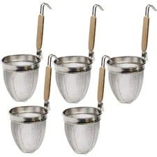 Ramen Udon Noodle Strainer Set of 5 – Framed 8-Mesh Round Bottom Baskets