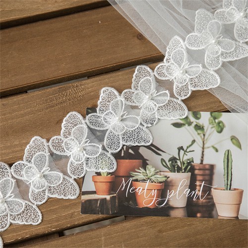 1 Yd Lace Butterfly Trim Embroidered Ribbon DIY Sewing Wedding Dress Craft Decor - Picture 12 of 16