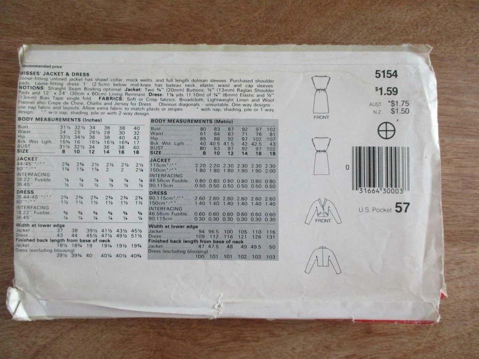 Vintage See & Sew #5154 Dress & Jacket Pattern Size 14 -18 Bust 36" - 40" - Image 2 of 2