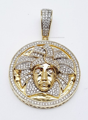 10K Yellow Gold Circular Round Medusa Versace Jewelry Charm Moissanite Pendant