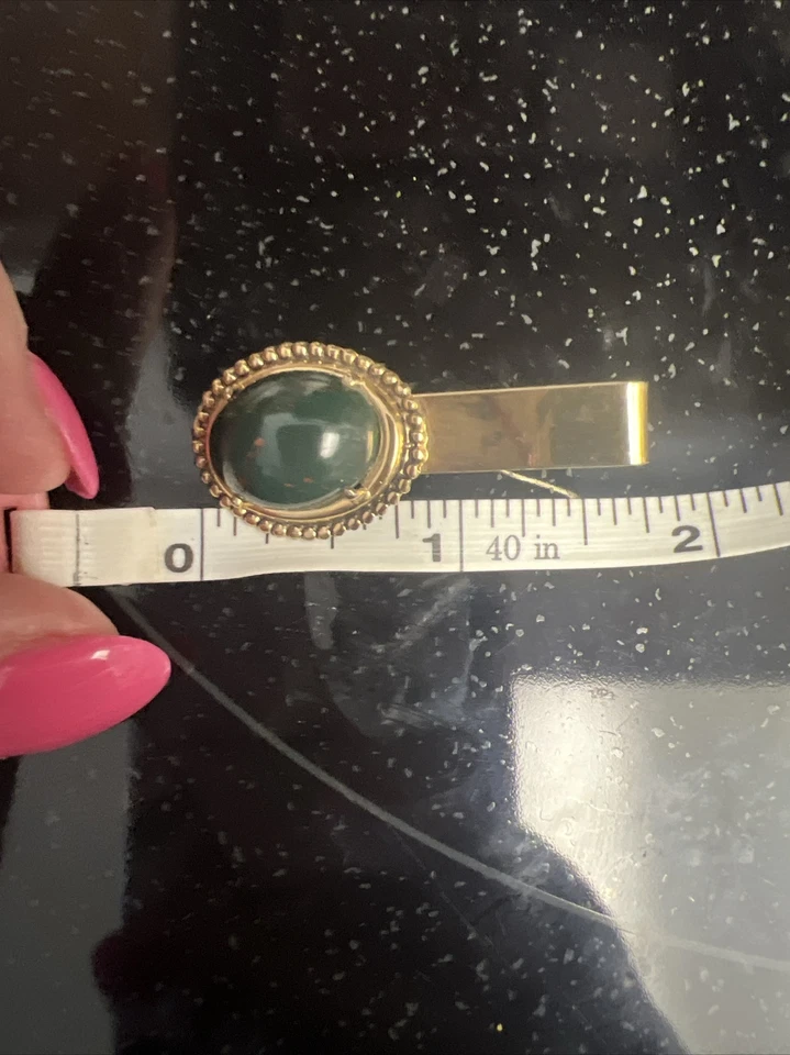 Barra de corbata cabujón verde 1/20 rellena de oro 12K. "Aprox 2""" Foto 2 de 3
