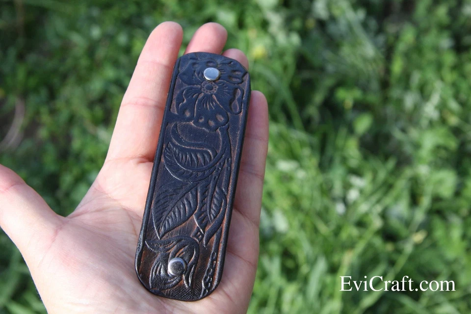 Large vegetable tanned Leather French hair barrette, black Leather Hair clip - Image 3 of 4