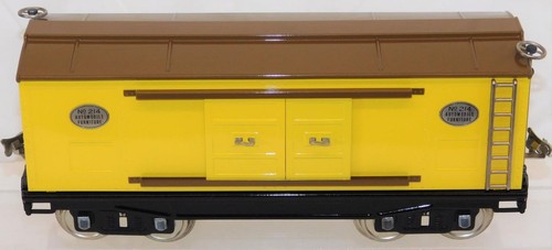 MTH 10-201 Standard Gauge Tinplate Traditions 214 BoxCar Yellow / Brown / Nickel - Picture 1 of 7