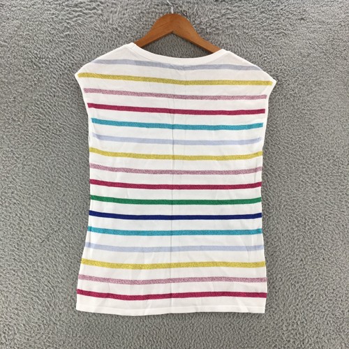 Talbots Sleeveless Sweater Knit Top Womens Small Petite White Metallic Striped - Picture 9 of 13