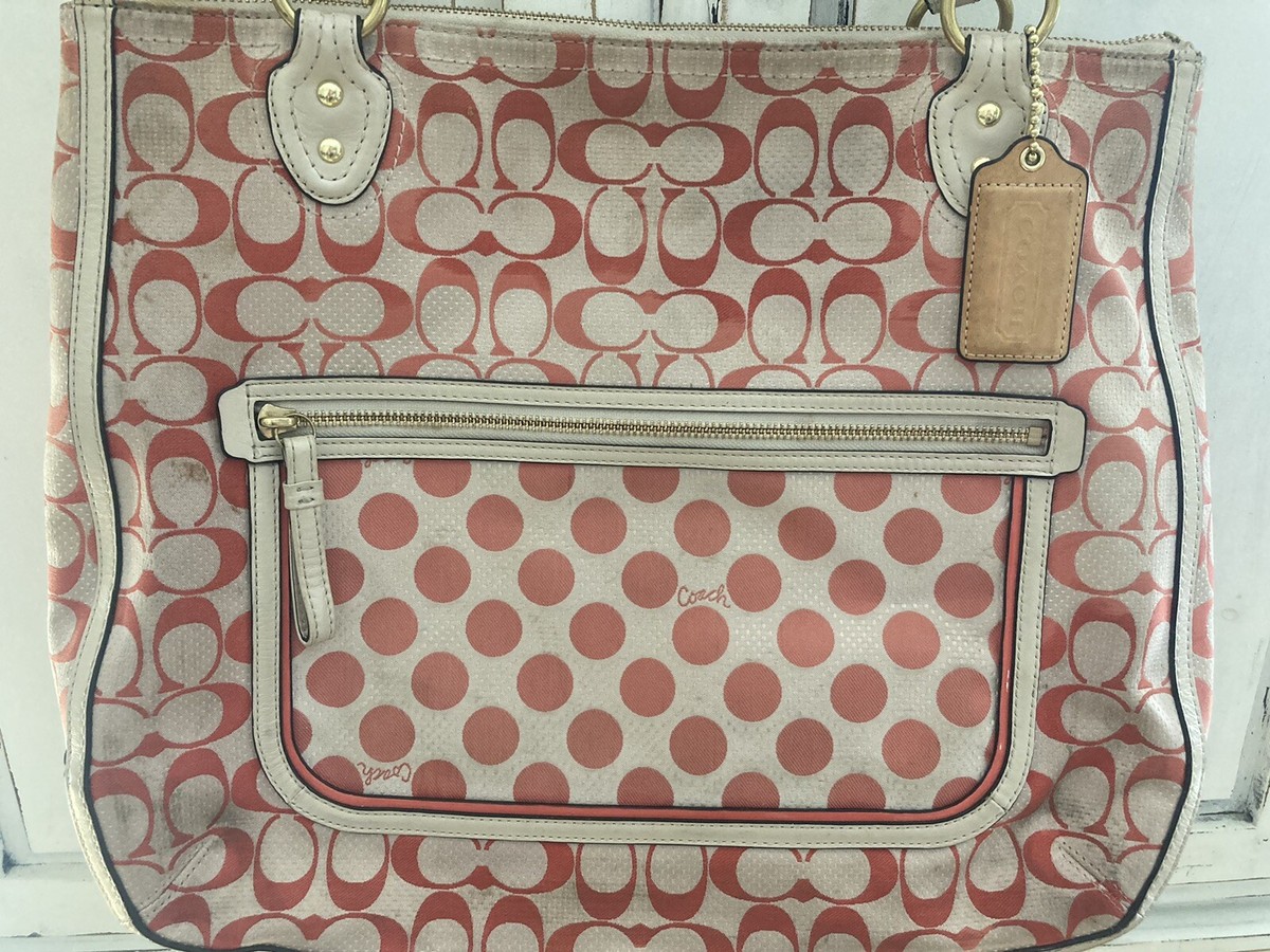 Coach Signature Canvas Poppy Hallie Tote Shoulder Bag Purse Coach Signature Canvas Poppy Hallie Tote Shoulder Bag Purse