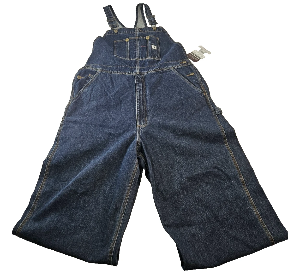 Fortress Products Bib Overalls Men 38x32 Blue Washed Denim Carpenter Loop NWT