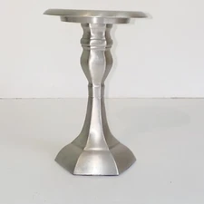 Brushed Silver Pillar Candle Holder