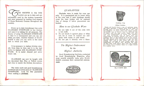 1917 GLASBAKE GLASS COOKING WARE vintage advertising pamphlet MENU SUGGESTIONS - Picture 2 of 3
