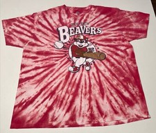 BUC-EE'S BEAVERS BASEBALL T SHIRT TEE RED WHITE TIE DYE MENS SIZE XL