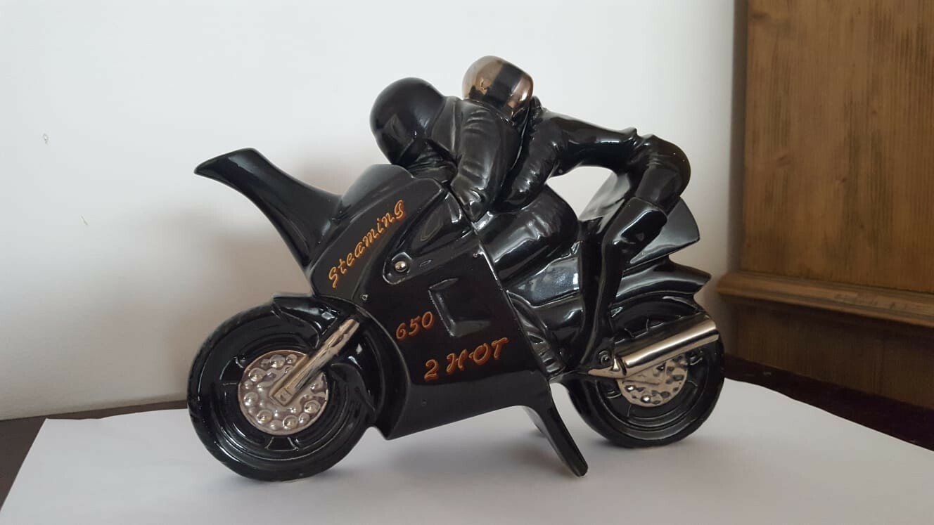 richard parrington teapot motorcycle with rider and pillion unused eBay