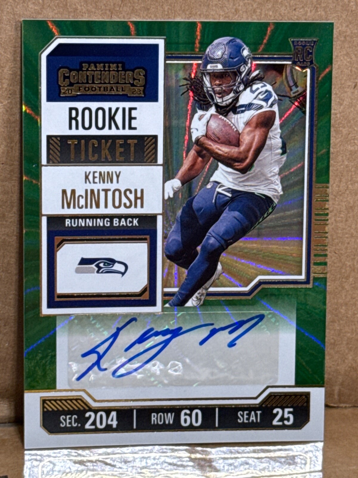 2023 Contenders Kenny McIntosh Rookie Ticket Auto Variation SSP Green Laser
