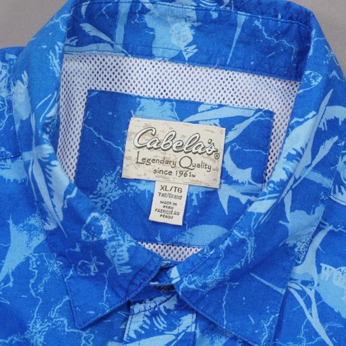 Cabelas Docksider Swordfish Vented Short Sleeve Shirt Mens XL Blue Cotton EUC - Picture 4 of 8