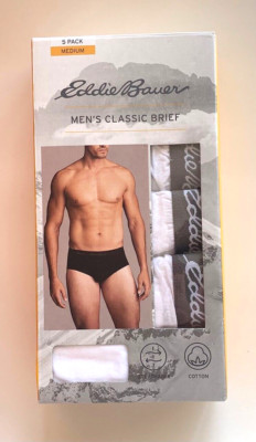 Eddie Bauer Men's Lightweight Low Rise Briefs Underwear 5 Pack White Sz Medium