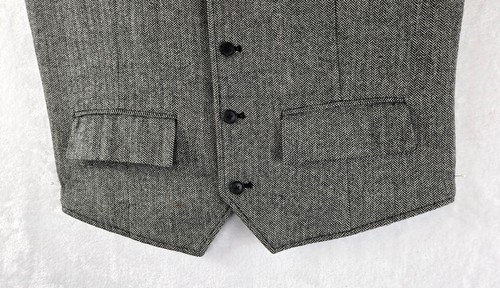 Perry Ellis Mens Vest Gray Herringbone Tweed Sz L Waistcoat Wool Cotton Blend - Picture 3 of 15