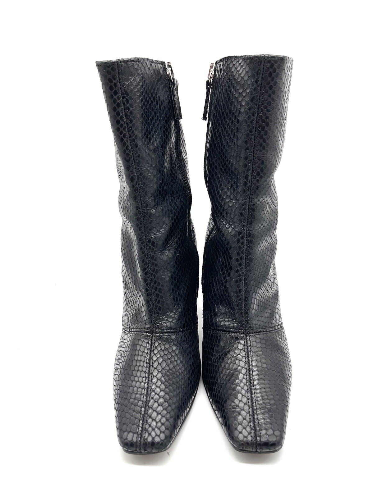 Topshop Leather Ankle Boots 6.5 37 Black Reptile High Heel Snip Toe Spain