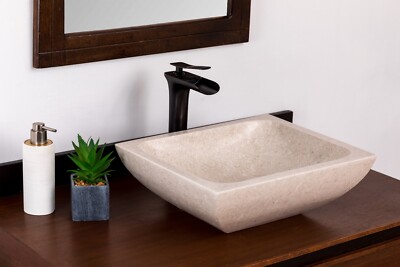 Natural Stone Vessel Bathroom Sink - Rectangular Ojinaga Marble