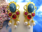 Etruscan Dangle Earrings Mogul Cabochon Gold Faux Pearl Pierced Statement Nwt