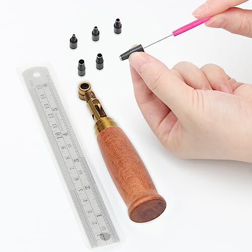 Japanese Screw Punch Wood Handle Belt Hole Puncher Adjustable Leather Hole Punch - Picture 3 of 6