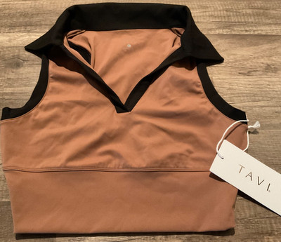 TAVI ACTIVE CONTRAST POLO TANK TOP ( WOMENS S ) CLOVE EBONY NWT