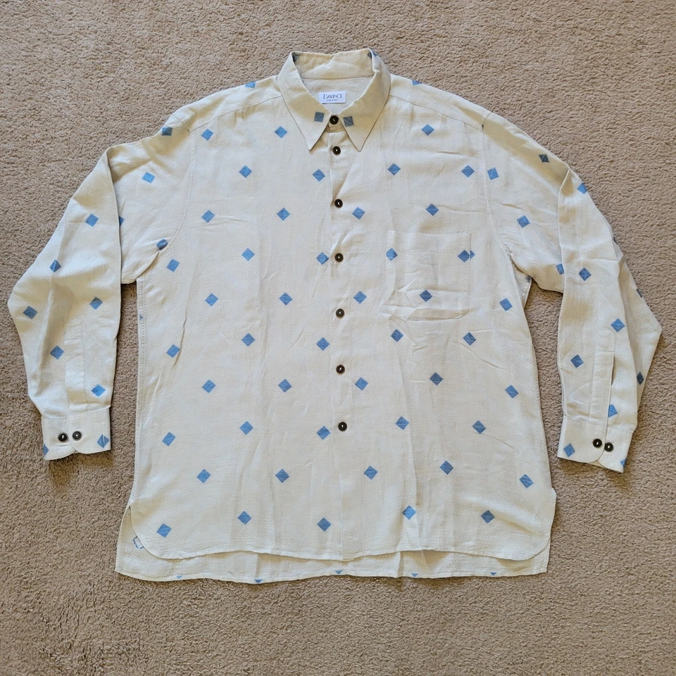 Camisa DaVinci Manga Larga Para Hombre 2XL Beige Azul Diamante Jacquard Mezcla Algodón Foto 2 de 4