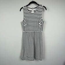 Madewell Afternoon Dress M Black White Striped Sleeveless Pleated w/ Pockets