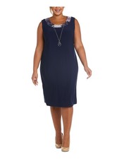 R M RICHARDS Womens Navy Sleeveless Knee Length Wear To Work Sheath Dress 16