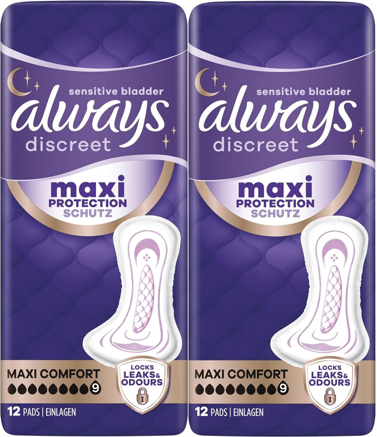 Always Discreet Incontinence Pads Women, Maxi Protection Secure Pads 24Pack