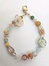 Phone charm wristlet - keychain - bag accessory multicolor beads hand-made