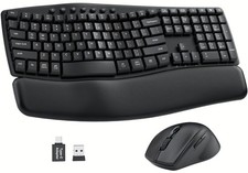Ergonomic Wireless Keyboard and Mouse Combo, 30dB Quiet Full Size Keyboard Set w