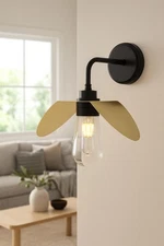 Modern Black and Brass Wall Sconce Industrial Farmhouse Light Fixture Minimalist