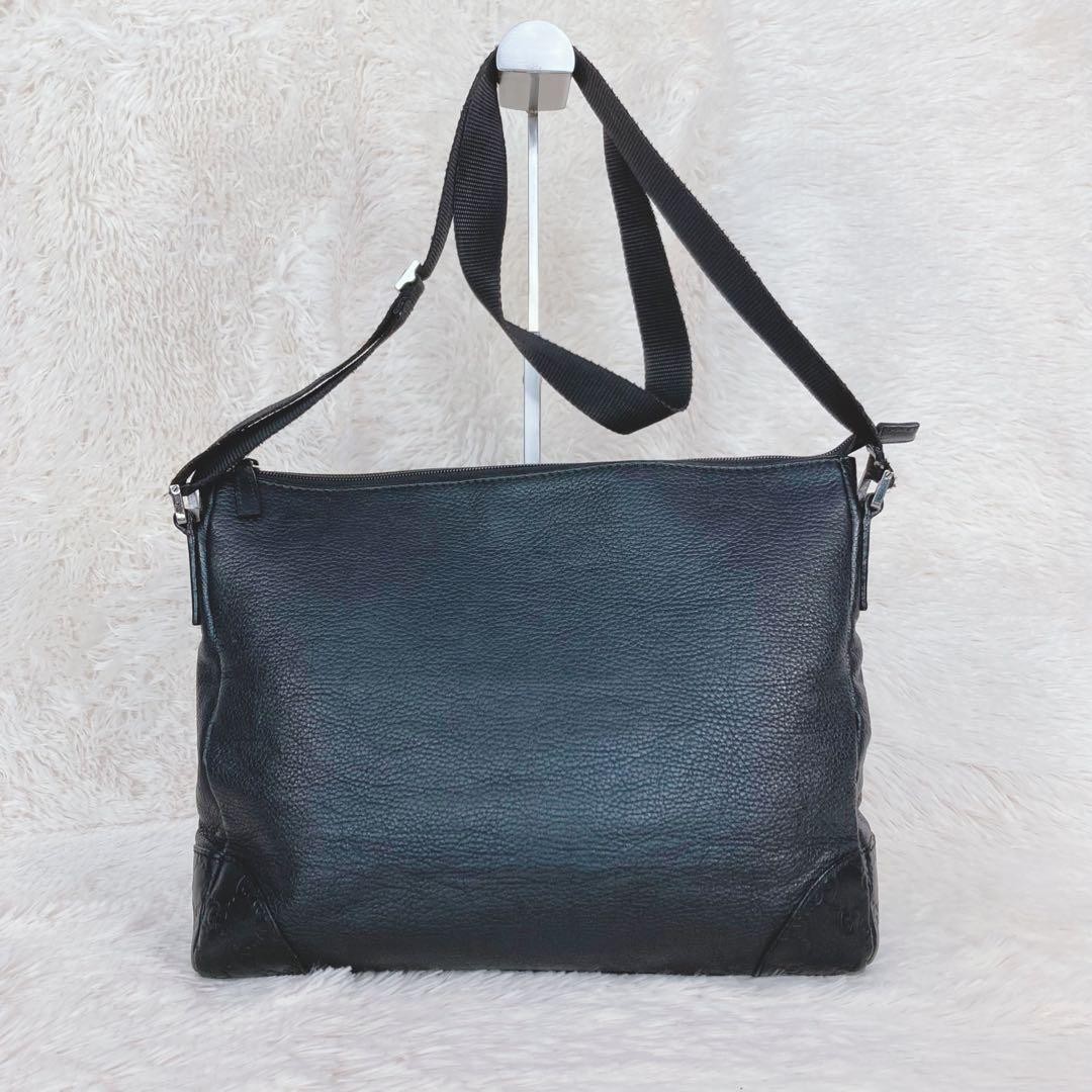 GUCCI GG Shima Leather Shoulder Bag Black Large Capacity A4 Compatible Authenti thumbnail 3