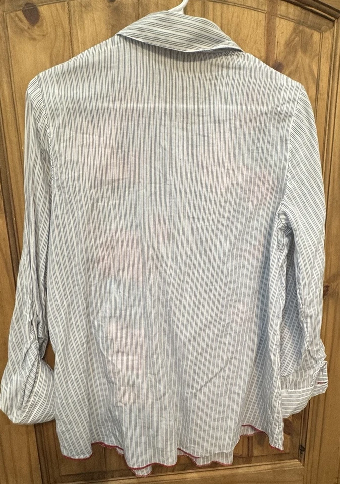 Camisa Blusa Top Soft Surroundings Bordada a Rayas Con Botones Para Mujer’s M Foto 2 de 4