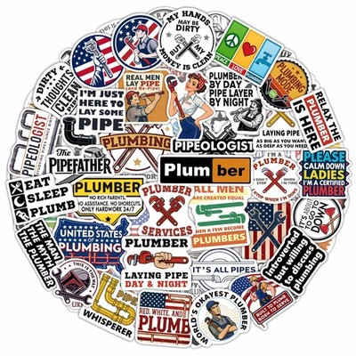 100Pcs Plumbing Stickers Hard Hat, Water Bottles, Laptop - Plumber Sticker - ...