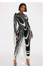 Fashion Nova Darkest Secret Sweater Jumpsuit - Black/ Cream S/m