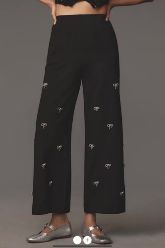 ANTHROPOLOGIE The Colette Cropped Wide-Leg Trousers by Maeve: Bow Edition Sz 26 - Picture 3 of 4