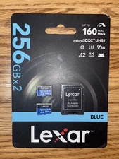 256GB 2 Pack Blue Micro SD Card Up to 160MB/s, microSDXC UHS-I Memory Card wi...