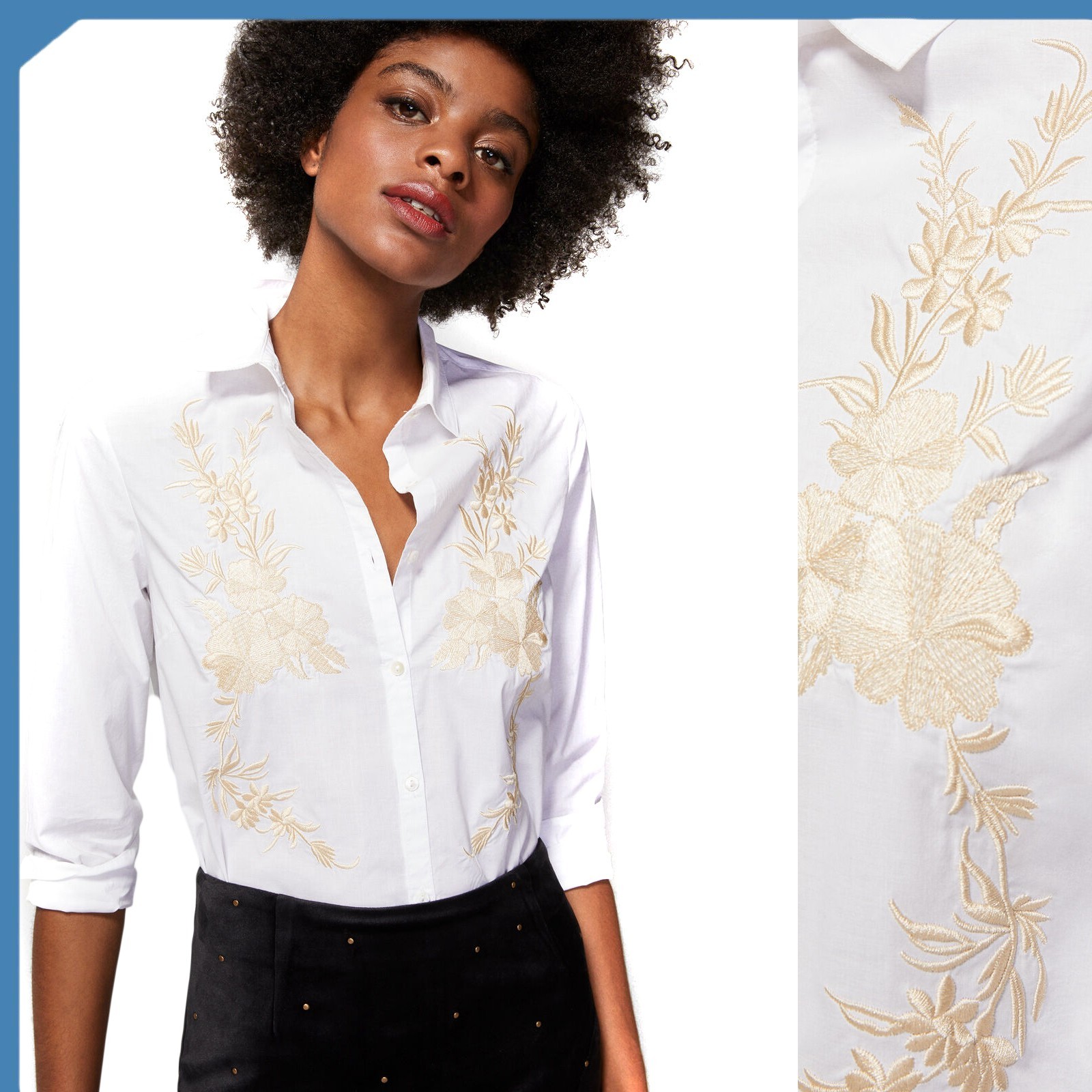 Springfield Camicia Da Donna Taglia 40 Small Bianco Ricamata Cotone Mezza Manica