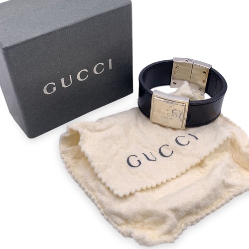 Echt Gucci Schwarz Leder Sterling Silber 925 Armreif Manschette Armband - Bild 2 von 7