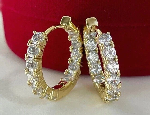 Huggie Hoop Earrings 2Ct Round Cut Lab Created Diamond 14K Yellow Gold Plated - Image 3 of 4