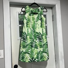 Julian Taylor Women’s 6 Green White Tropical Floral A-Line Round Neck Knee Zip