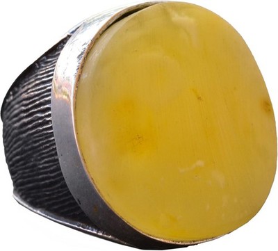 KAMBO 925 Sterling Silver Men's Ring Natural Amber Handmade Turkey