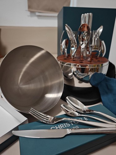 Christofle Mood 24-Piece Cutlery Set & Case Silverplate Stainless Steel Used - Picture 2 of 12