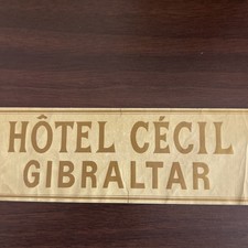 Vintage Hotel Trunk Label, 5.5x2&rdquo;, Hotel Cecil, Gibraltar
