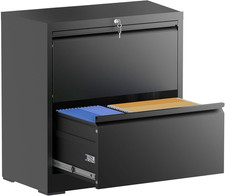 Lockable 2-Drawer Lateral File Cabinet - Heavy-Duty Metal Storage, Black