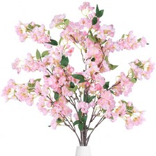 Artificial Cherry Blossom Flowers 3 Pcs Faux Cherry Blossom Stems Faux Silk C...