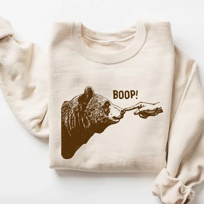 Vintage Bear Finger Boop Sweatshirt Funny Cute Animal